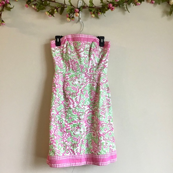 Lilly Pulitzer pink &green printed strapless dress - Picture 8 of 12